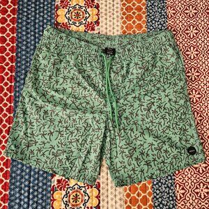 RVCA XL Men's Shorts Green-ish Palms Vacation Fun Print Swim Wear‎ Board Shorts